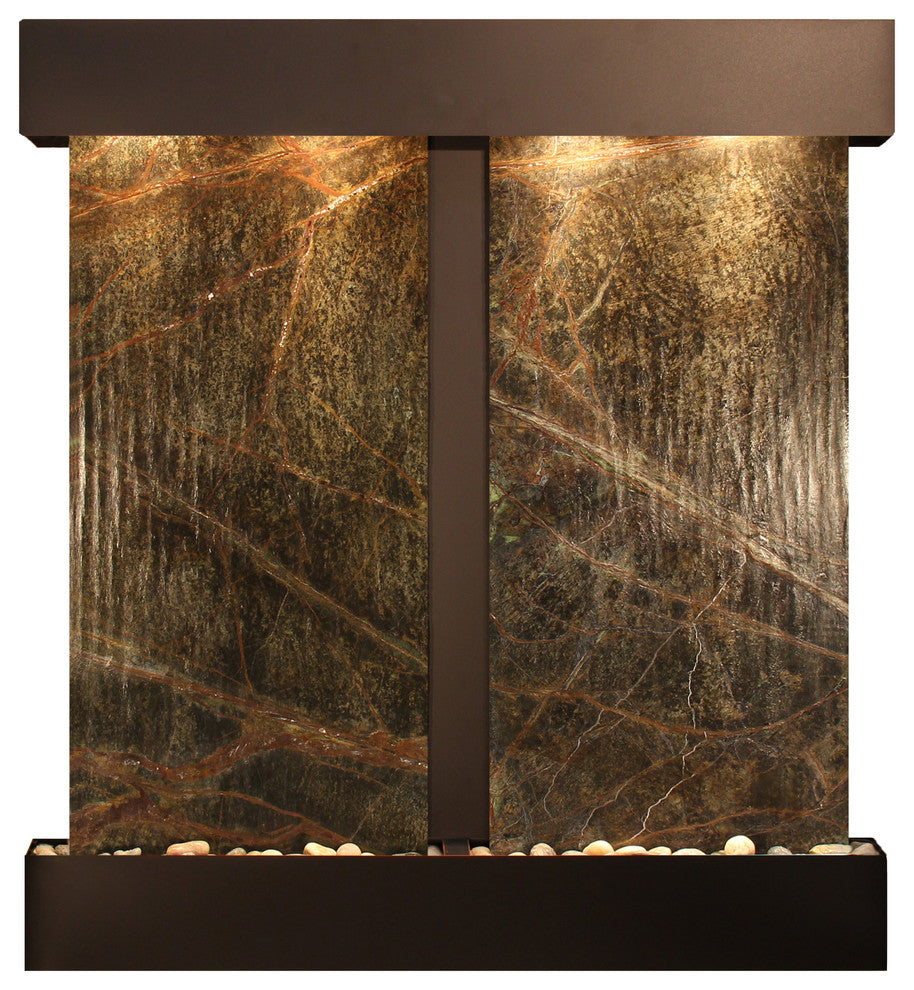 Aspen Falls Water Fountain, Green Marble, Blackened Copper, Square
