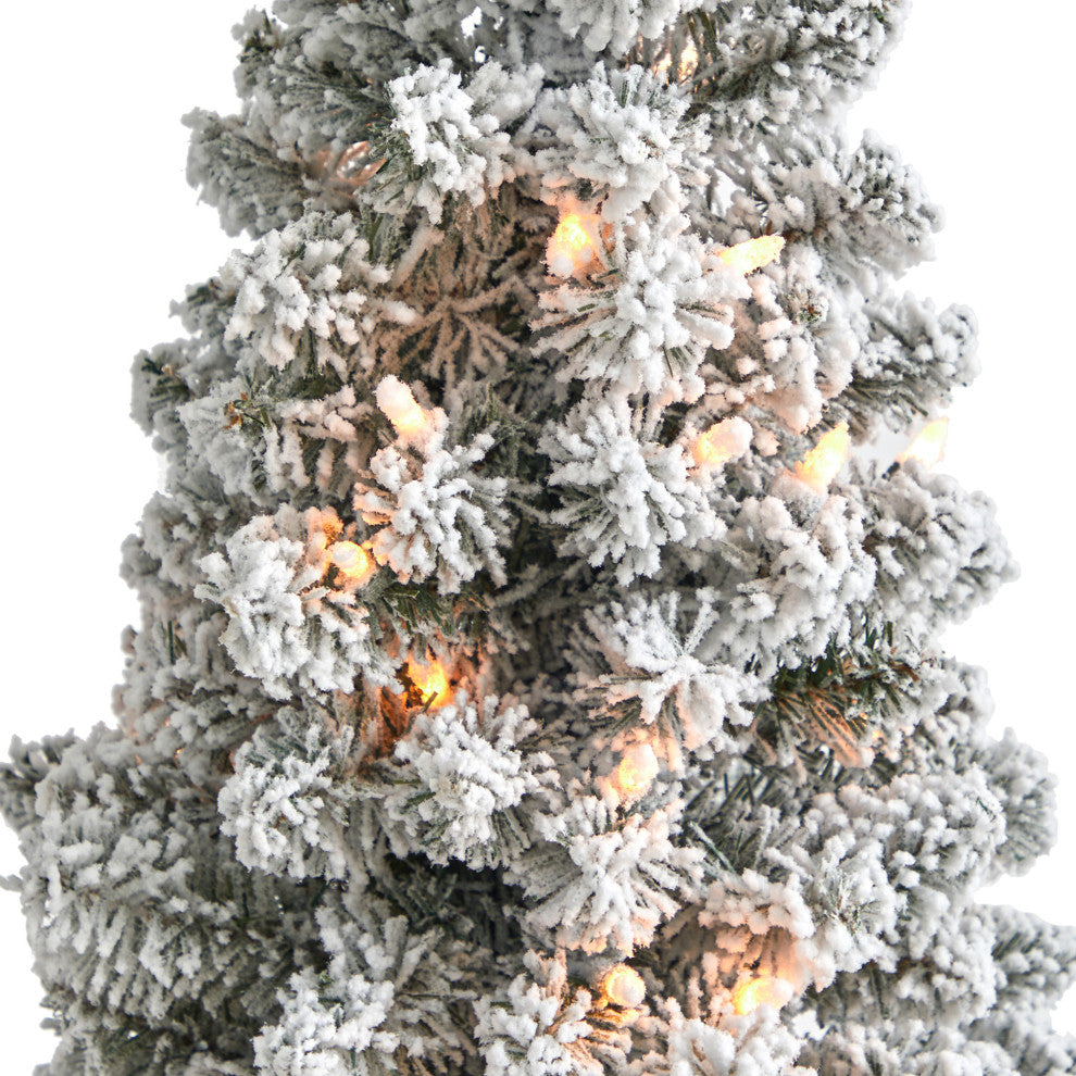 Nearly Natural 4ï¿½ Flocked Pencil Artificial Christmas Tree with 100 Clear Lights
