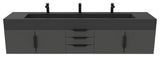 CastelloUSA Nile 84" Wall Mounted Bathroom Vanity Set, Black, Black Top, Black Handles