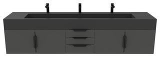 CastelloUSA Nile 84" Wall Mounted Bathroom Vanity Set, Black, Black Top, Black Handles