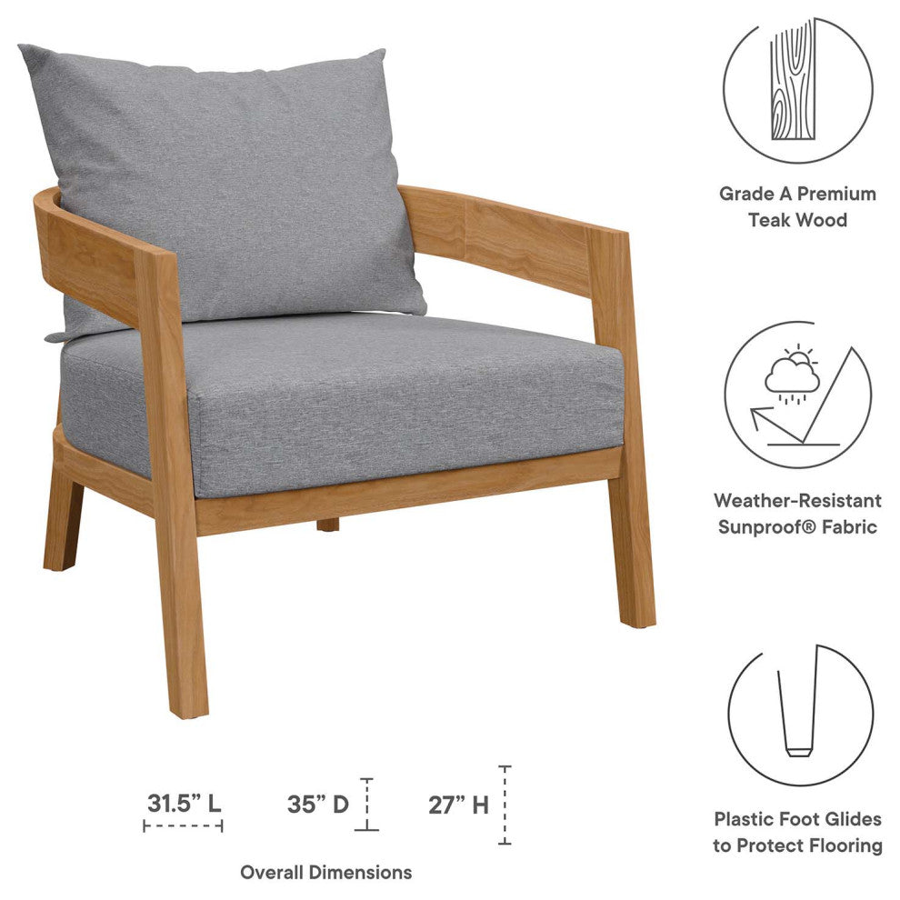 Lounge Chair Table Set, Gray Natural, Teak Wood, Modern, Outdoor Patio