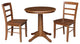 30" Round Top Pedestal Dining Table with 2 Madrid Ladderback Chairs