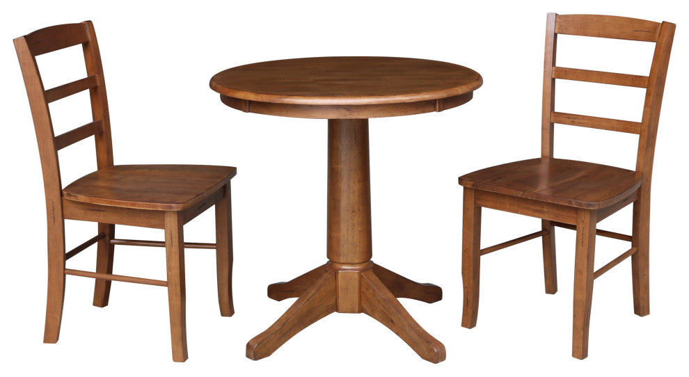 30" Round Top Pedestal Dining Table with 2 Madrid Ladderback Chairs