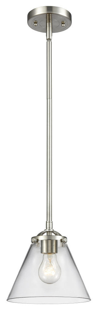 Large Cone 1-Light Mini Pendant, Brushed Satin Nickel, Clear