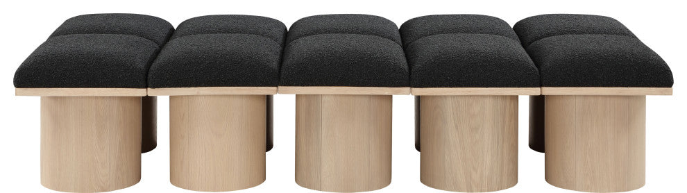 Pavilion Boucle Fabric Upholstered 10-Piece Modular Bench, Black, Natural Finish