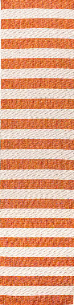 Negril Two-Tone Wide Stripe Indoor/Outdoor Area Rug, Orange/Beige, 2x8