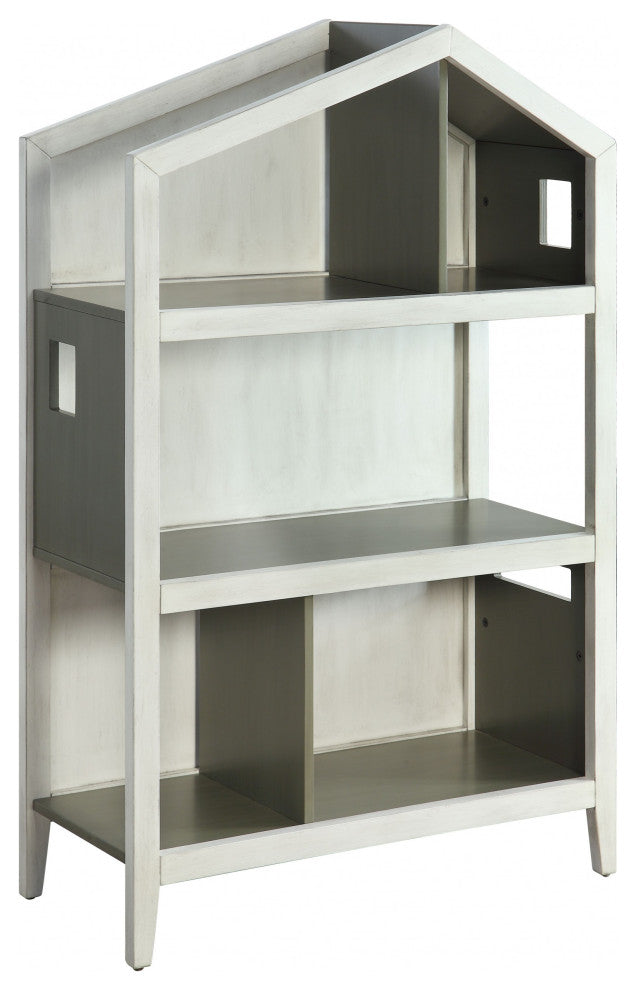 HomeRoots 14" X 33" X 50" Weathered White Washed Gray Wood Bookcase