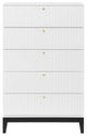 Platform Bed Dresser Chest Nightstand Set, Queen, White, Wood, Modern