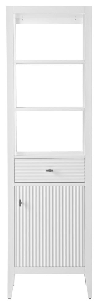 Vanity Art 21" Freestanding Linen Cabinet, Linear White, Matte Black Handle