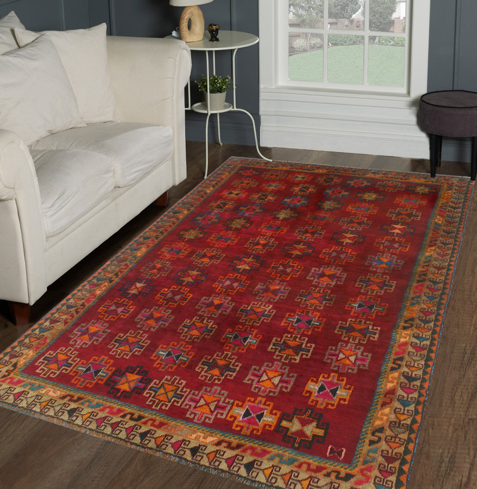 Fine Vintage Distressed Farhod Red Rug
