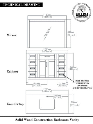 Boston 48 Single Sink Bath Vanity in White 2" Piatra Gray