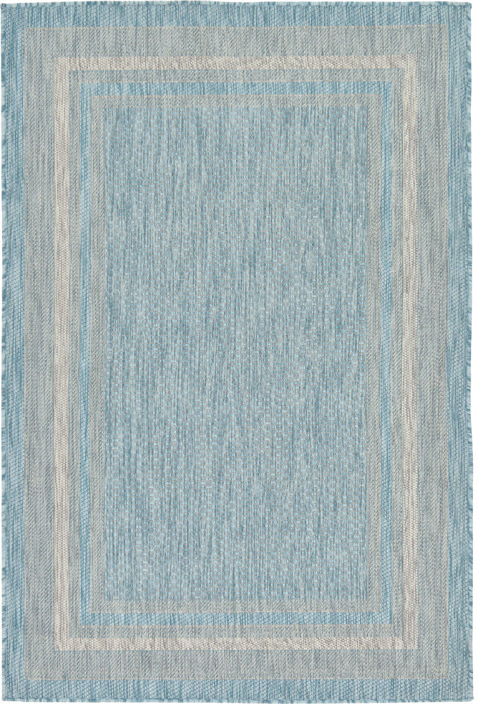 Unique Loom Aquamarine Soft Border Outdoor 4' 0 x 6' 0 Area Rug