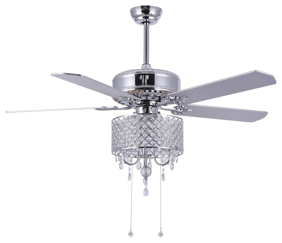 52" Chrome Crystal Ceiling Fan with Crystal Drum Shade, Reversible, Chrome