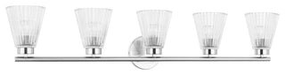 Vienna Vanity, 5-Light, Polished Chrome, Clear Ribbed Glass
