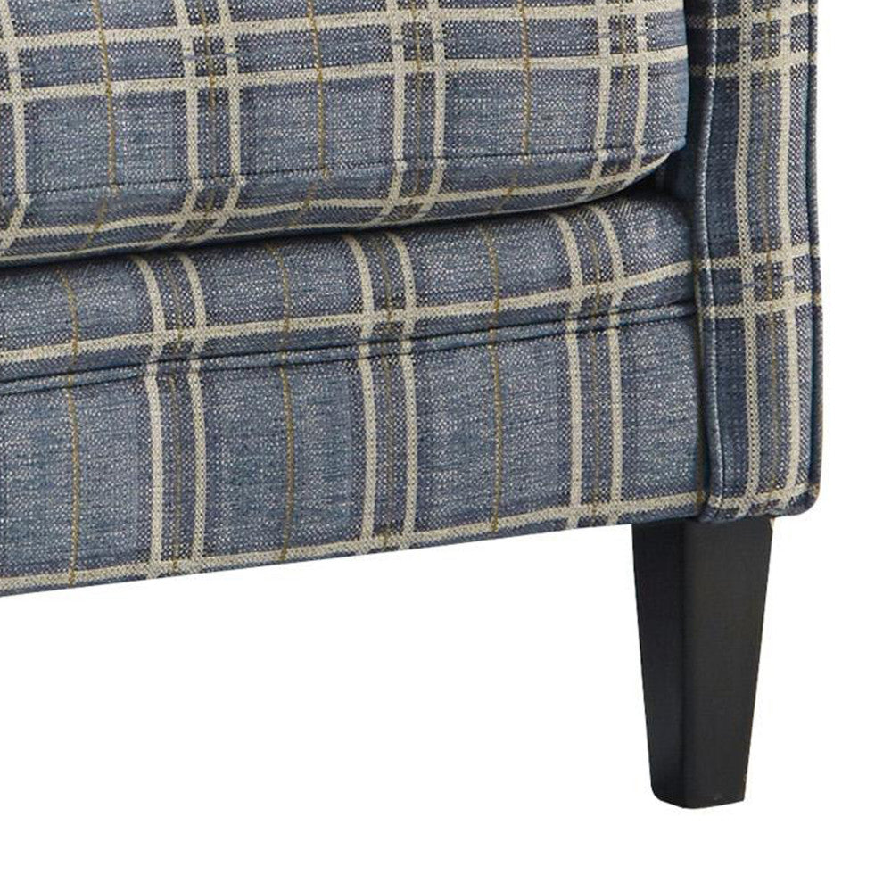 Benzara BM206105 Fabric Accent Chair With Checkered Details, Blue/Brown