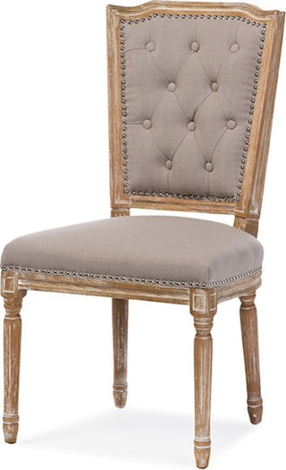 Estelle Weathered Oak Button-tufted Upholstered Dining Chair, Beige