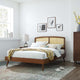 Platform Bed Frame, Queen Size, Wood, Brown Walnut, Modern Mid-Century, Bedroom