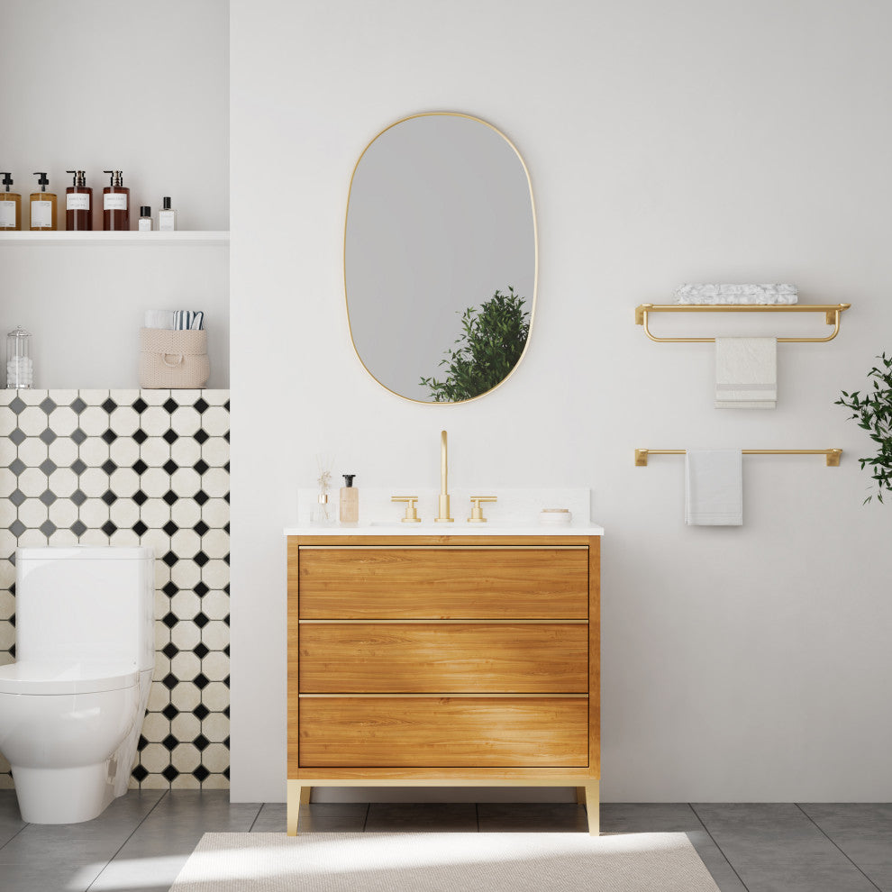 24"x36" Wall-mounted Oval Bathroom Vanity Mirror with Aluminum Frame, Brushed Gold