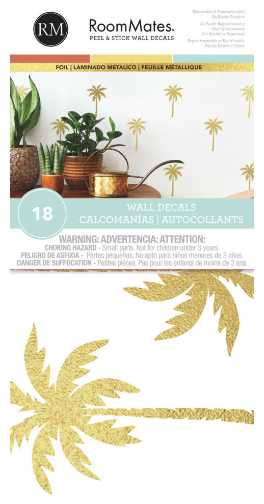 Gold Foil Palm Tree Peel And Stick Wall Decals