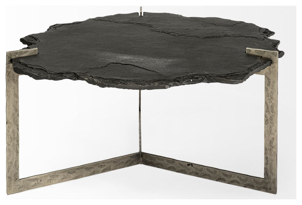 40" Black and Gold Stone and Iron Free Form Distressed Coffee Table