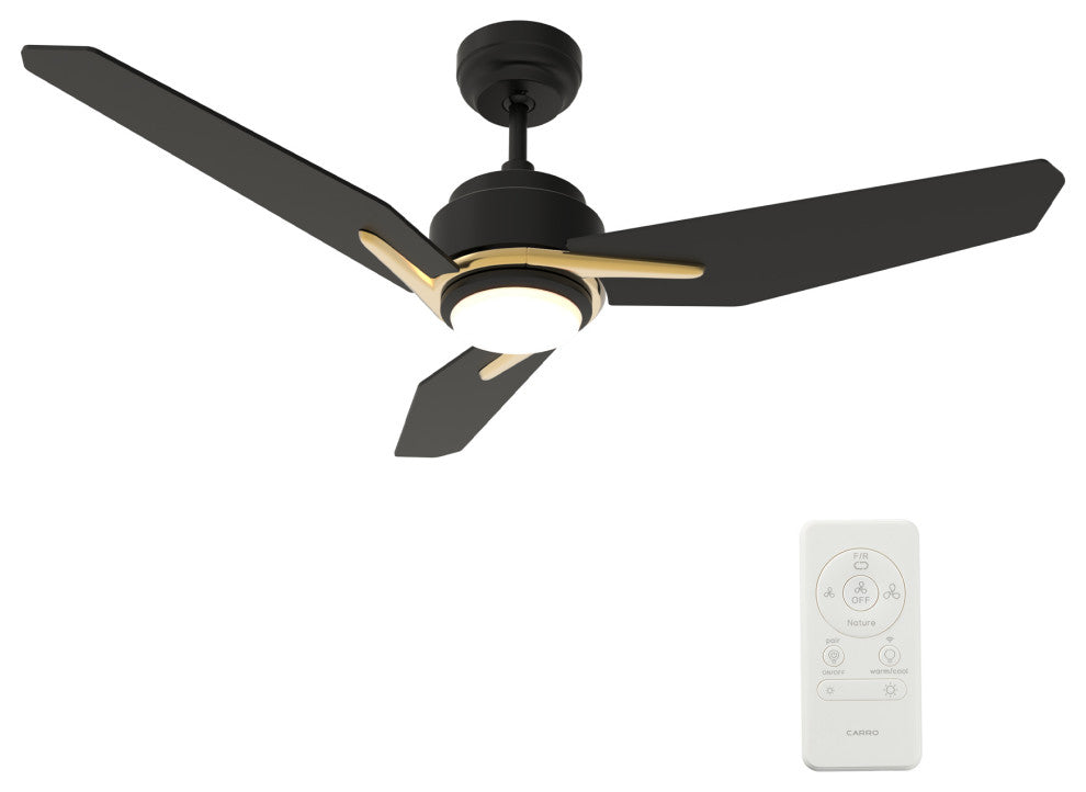 CARRO 52'' Smart DC Ceiling Fan with Remote Dimmable LED Light, Black/Gold