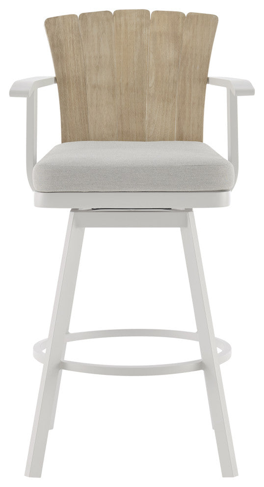 Hazel Outdoor Patio Swivel Counter Stool Aluminum Teak Wood/Argent Gray Cushions