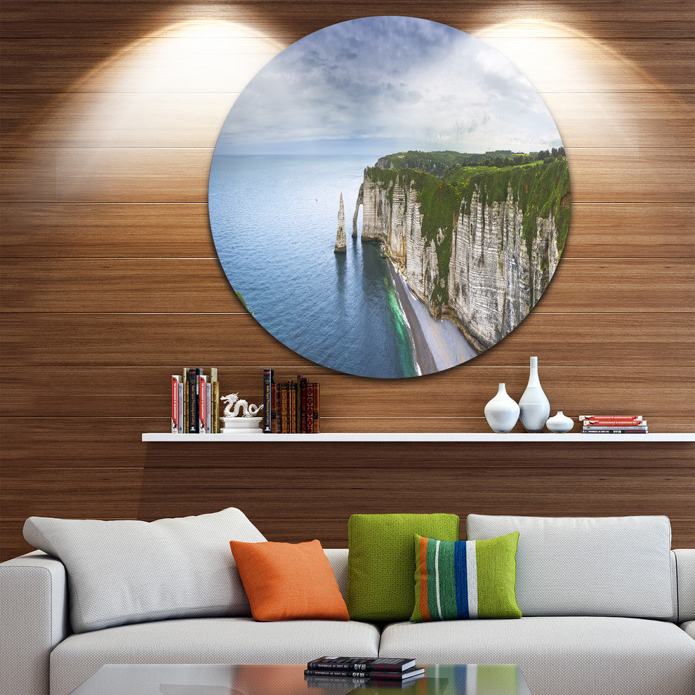 Etretat Aval Cliff And Rocks, Beach Large Disc Metal Wall Art, 36"