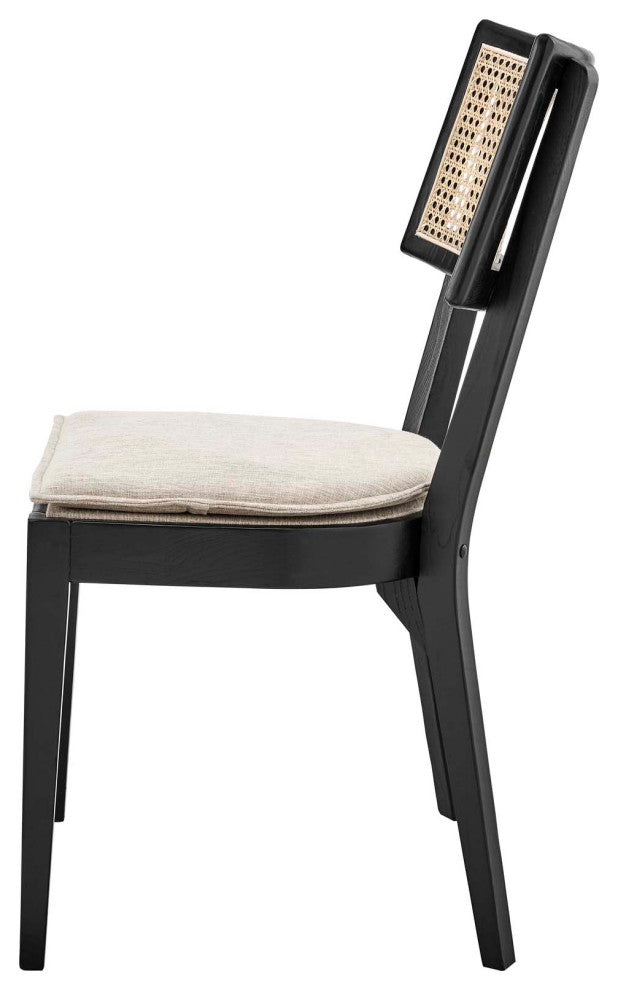 Side Dining Chair, Beige Black, Wood, Modern, Kitchen Cafe Bistro Hospitality