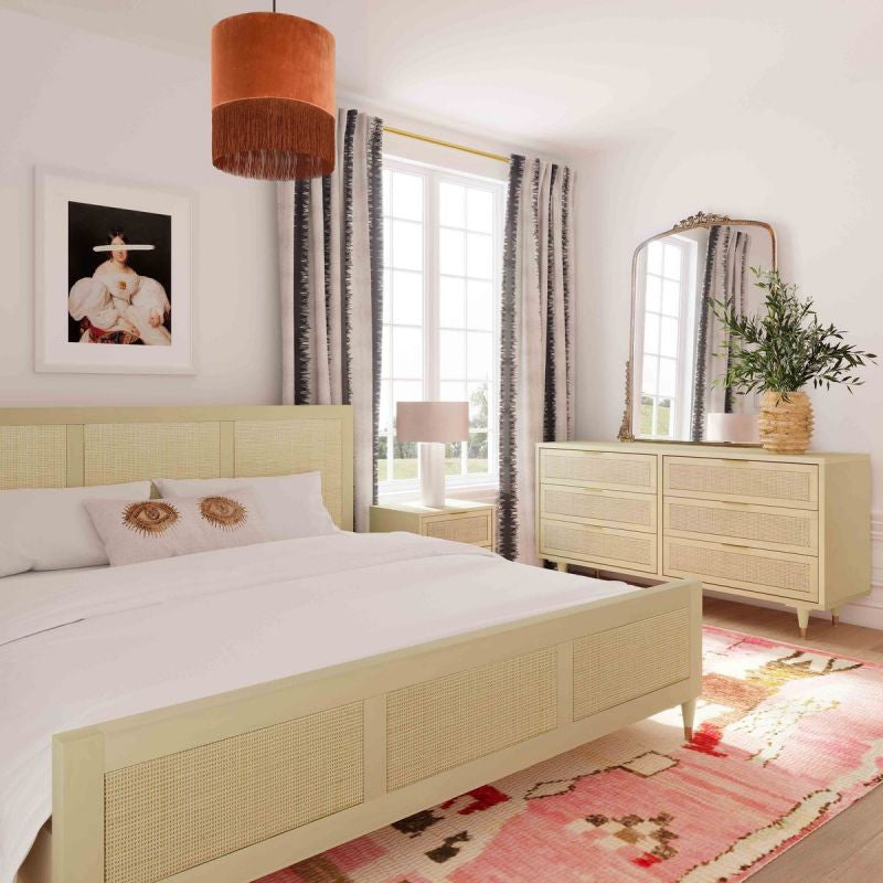 Sierra 6 Drawer Dresser, Beach Rattan Cabinet, Jungle Wicker Chest, Buttermilk