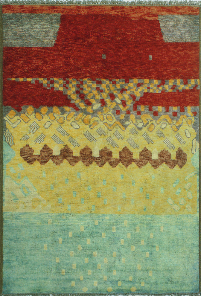 Vintage Distressed Idi Gold/Burgundy Rug, 3'5x4'11