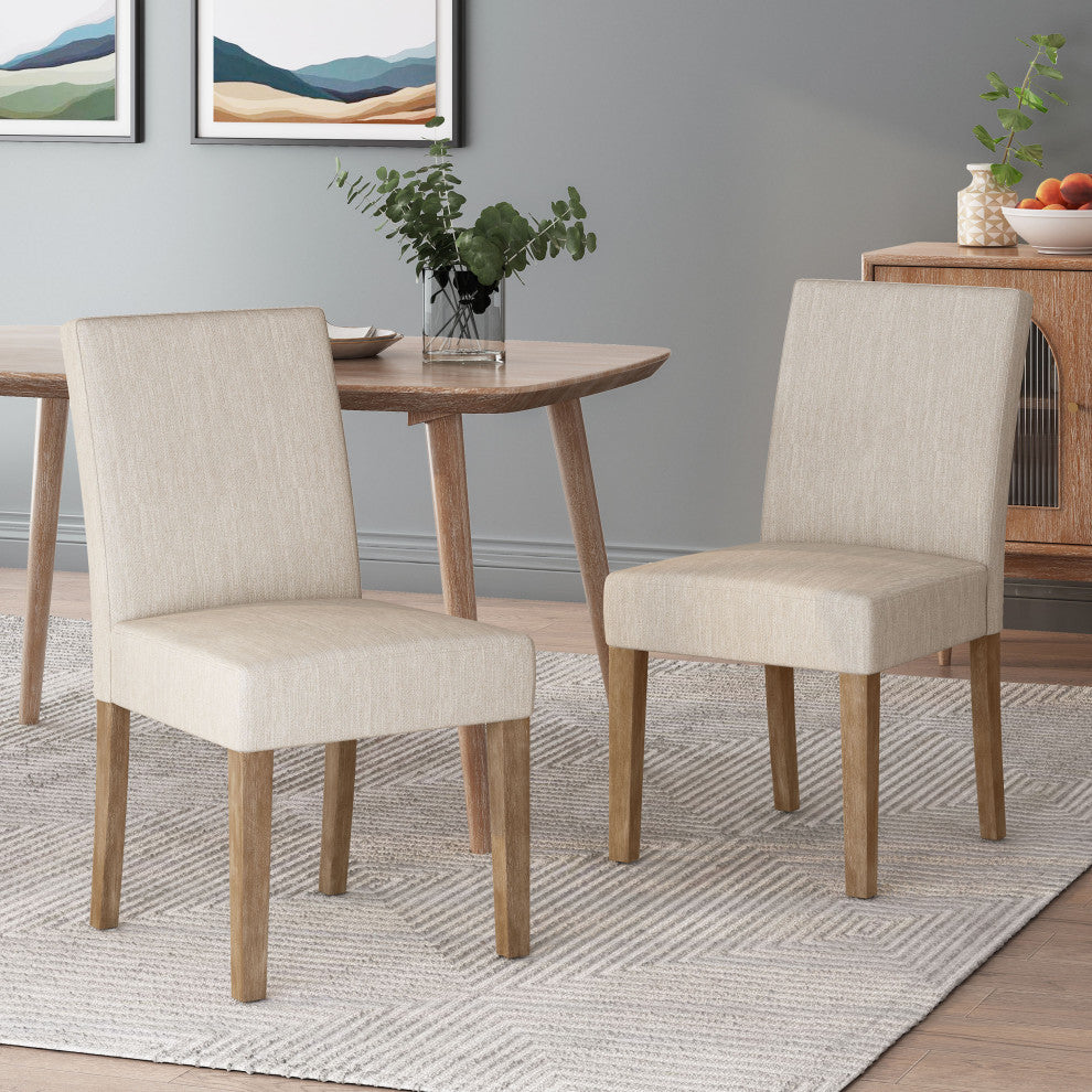 Kuna Contemporary Upholstered Dining Chair, Set of 2, Beige/Weathered Brown