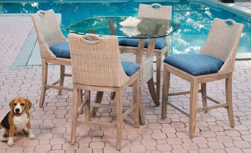 Belize Counter Chair In Rustic Driftwood, Daphnie Blue