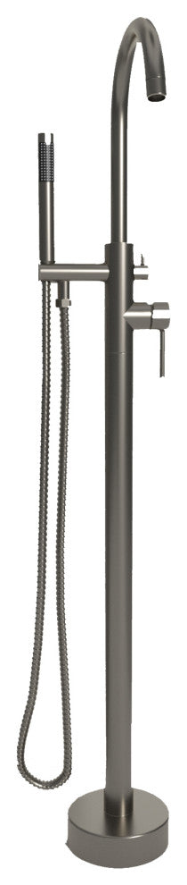 Floor Mounted Stainless Steel Handle Bathtub Faucet, Handheld, Brush Nickel