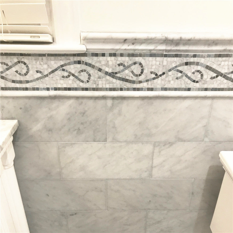 Stretch Bardiglio 4x12 Marble Mosaic Border Listello Tile Honed, 1 piece