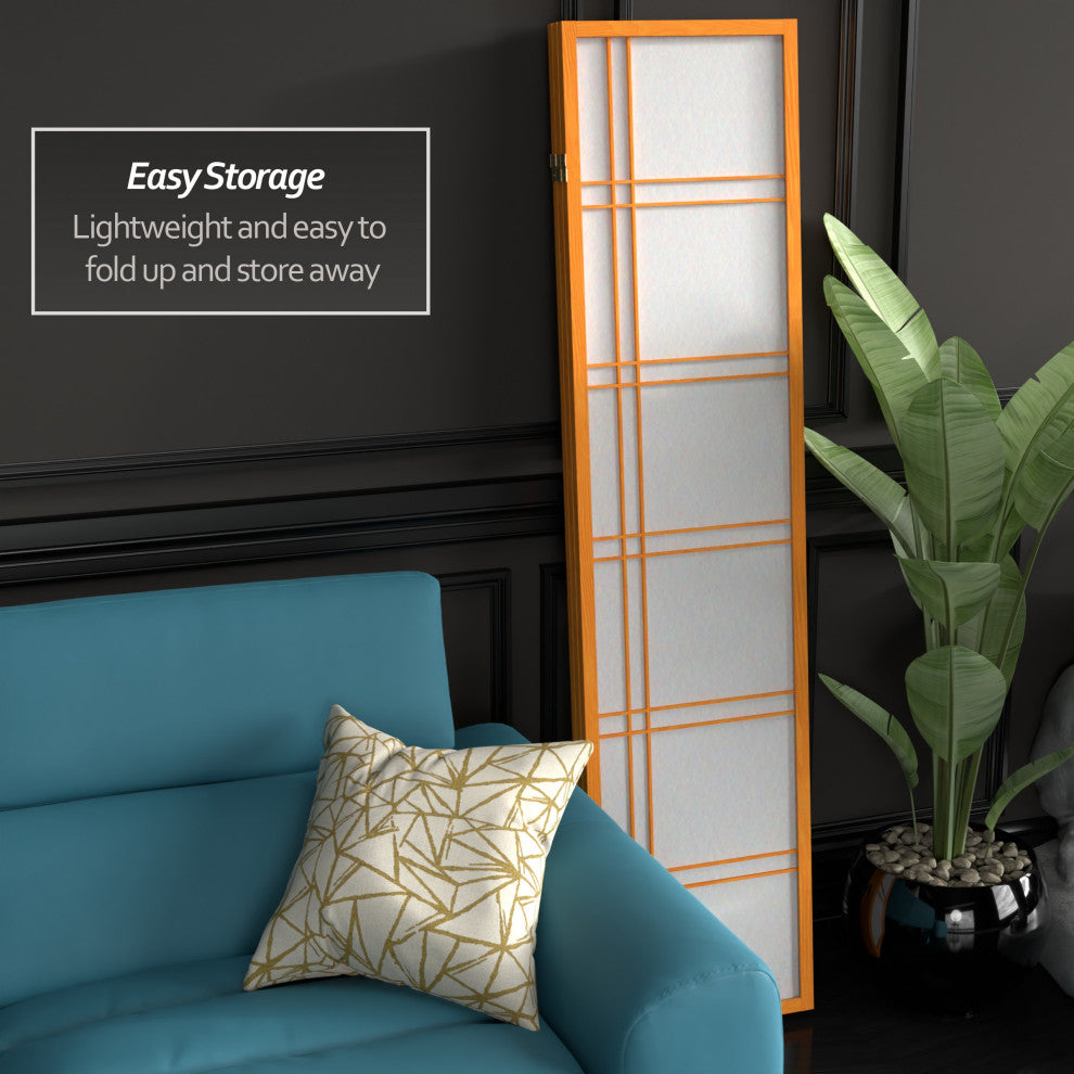 6' Tall Double Cross Shoji Screen, Honey, 3 Panels