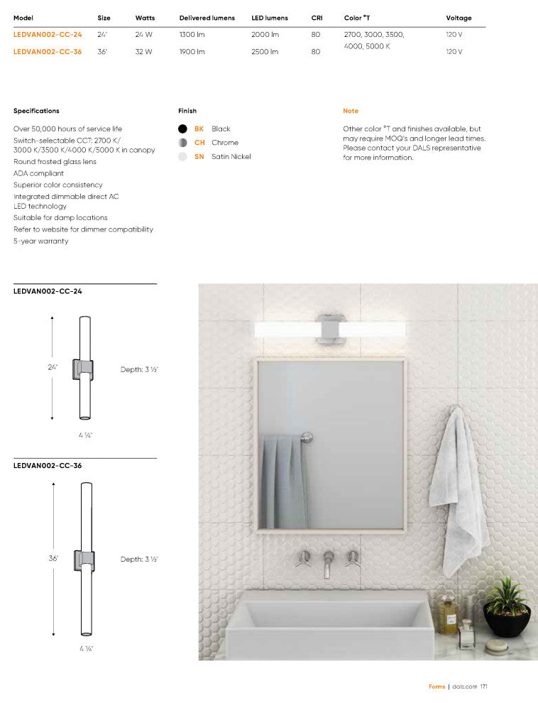 Nobel Two 24" CCT Glass LED Vanity Light