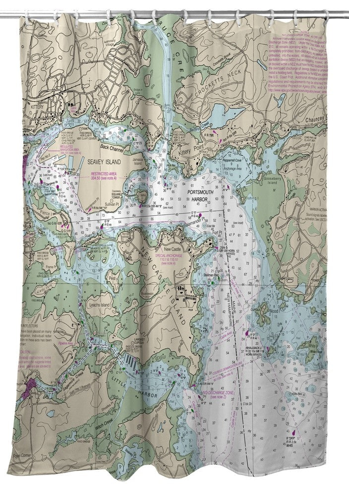 Betsy Drake Portsmouth Harbor, NH Nautical Map Shower Curtain