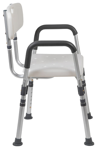 300LB Capacity Adjustable Bath/Shower Chair, Quick Release Back and Arms, White