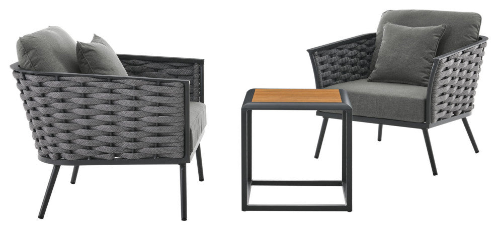 Lounge Chair Table Set, Gray, Aluminum, Modern, Outdoor Patio Hospitality