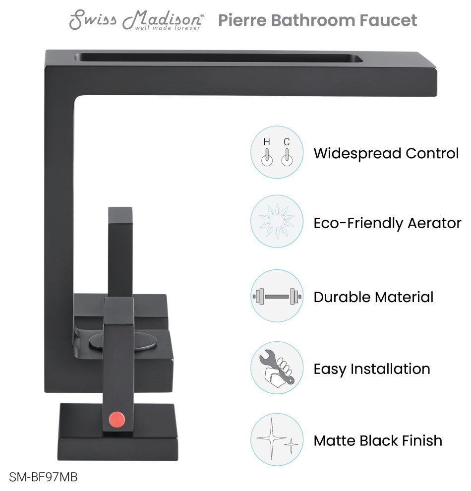 Pierre Widespread, Double Handle, Bathroom Faucet, Matte Black