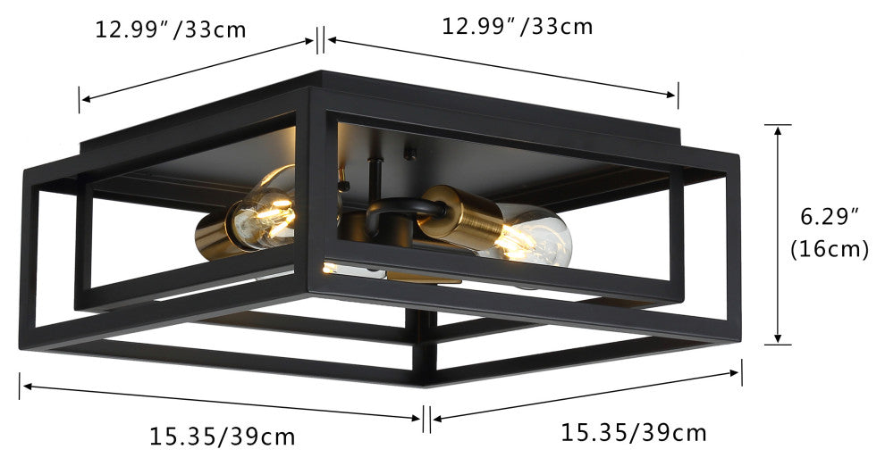 3-Light Farmhouse Caged Geometric Metal Frame Flush Mount Light