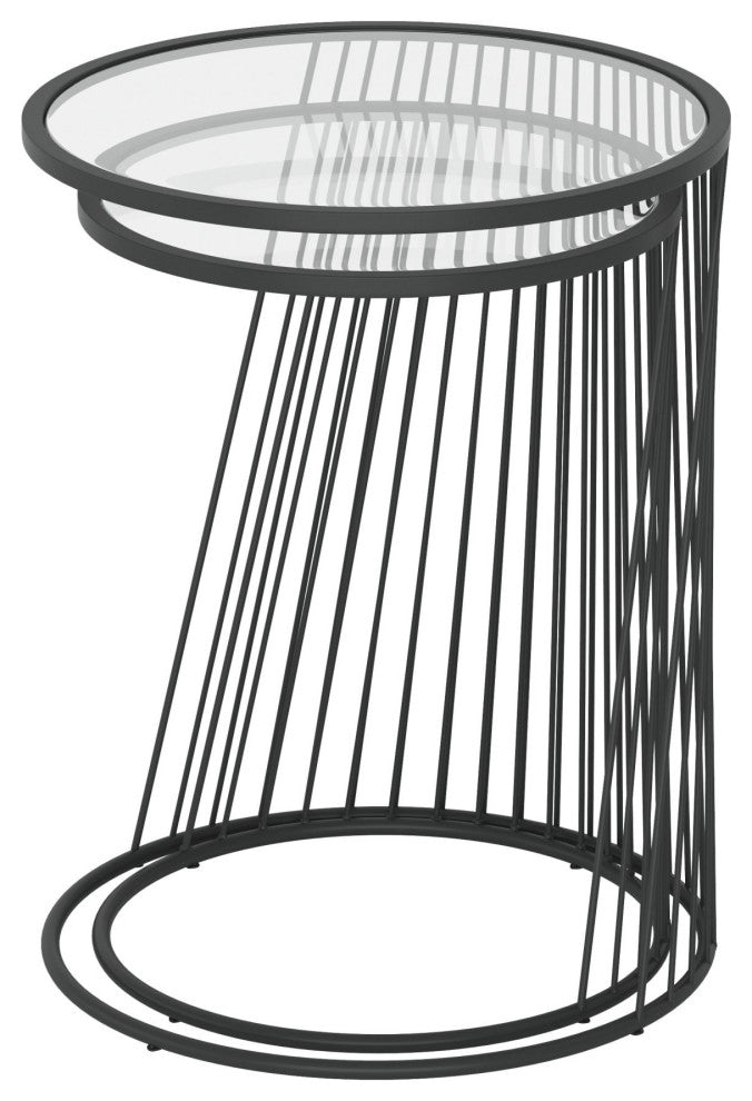 Sofa Side Table, Round, Glass, Steel Metal, Black, Clear, Lounge Hospitality