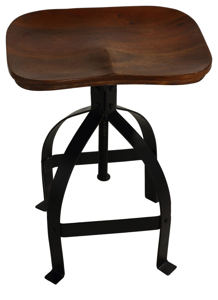 Bare Decor Keg Counter Swivel Stool, Solid Wood and Black Metal