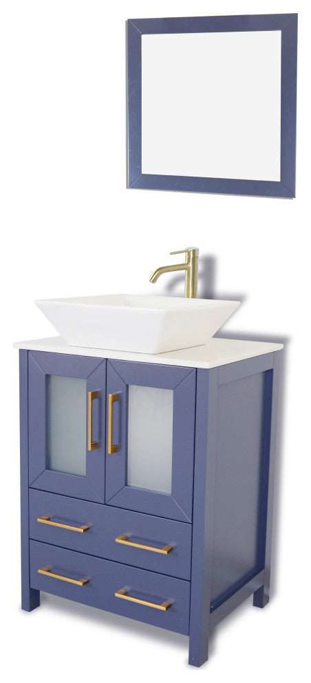 Vanity Art Bathroom Vanity Set With Sink, Blue, 24", Standard Mirror