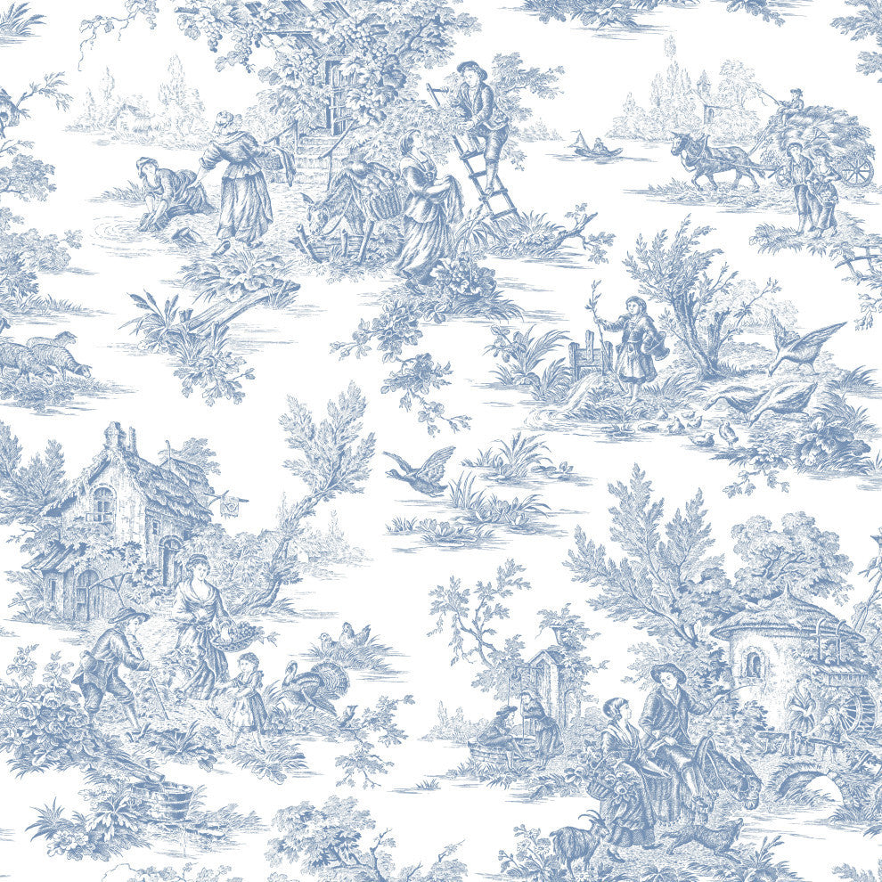 Campagne Toile Blue and White Wallpaper