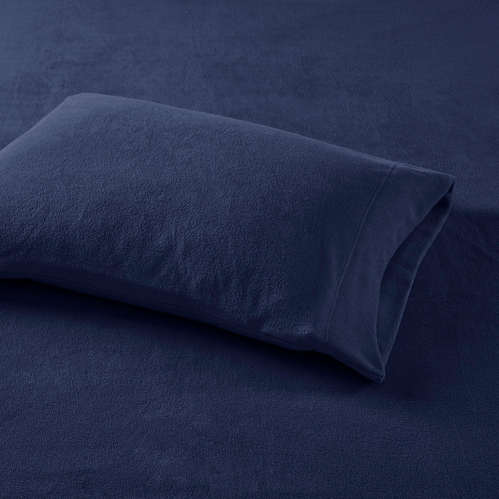 True North by Sleep Philosophy Microfleece Warm Sheet Set, Navy Blue, King