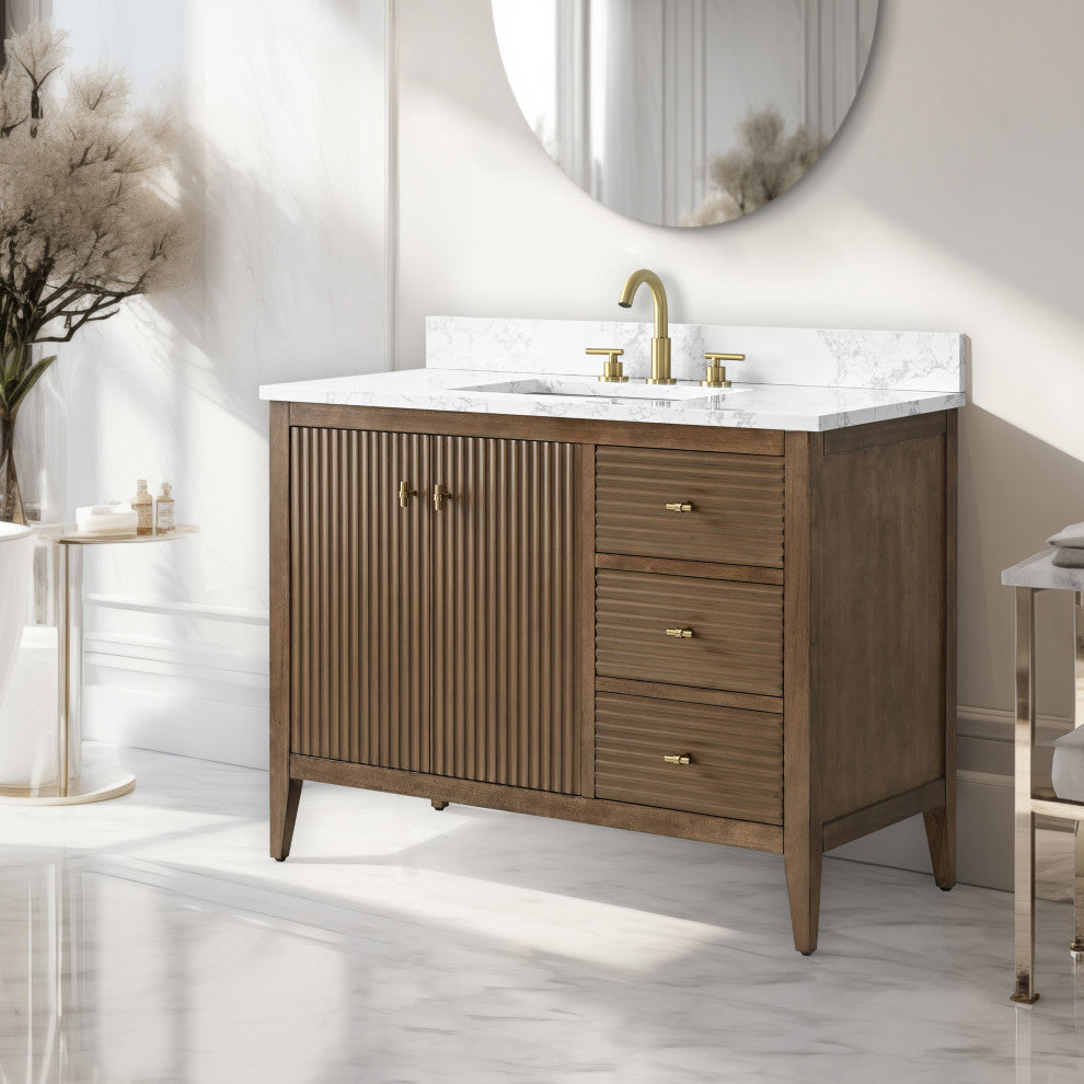 Vanity Art Freestanding Vanity, Walnut, 42", Single Sink, Golden Brushed