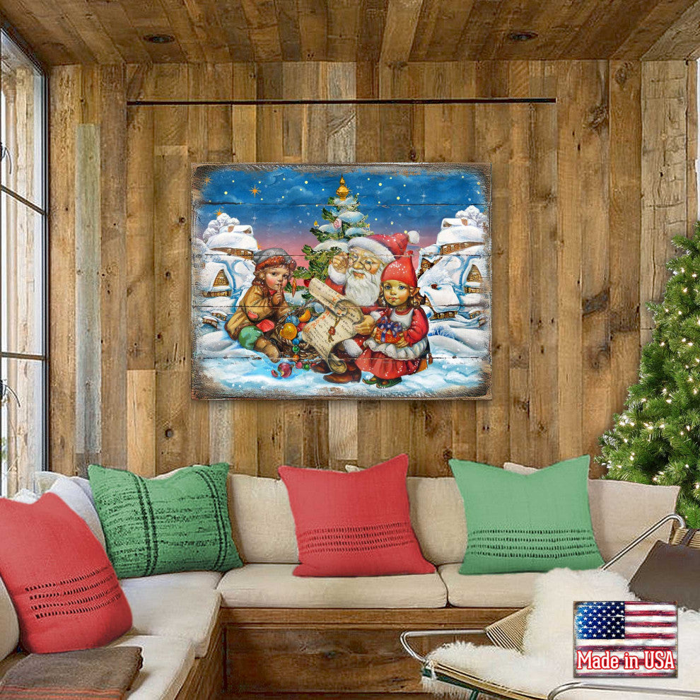 Vintage Christmas Santa Wooden Wall Art, Oversized 48x36