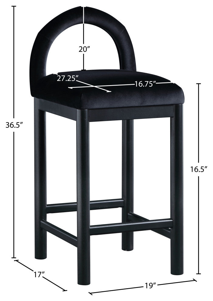 Conrad Upholstered Bar and Counter Stool, Black, Velvet, Black