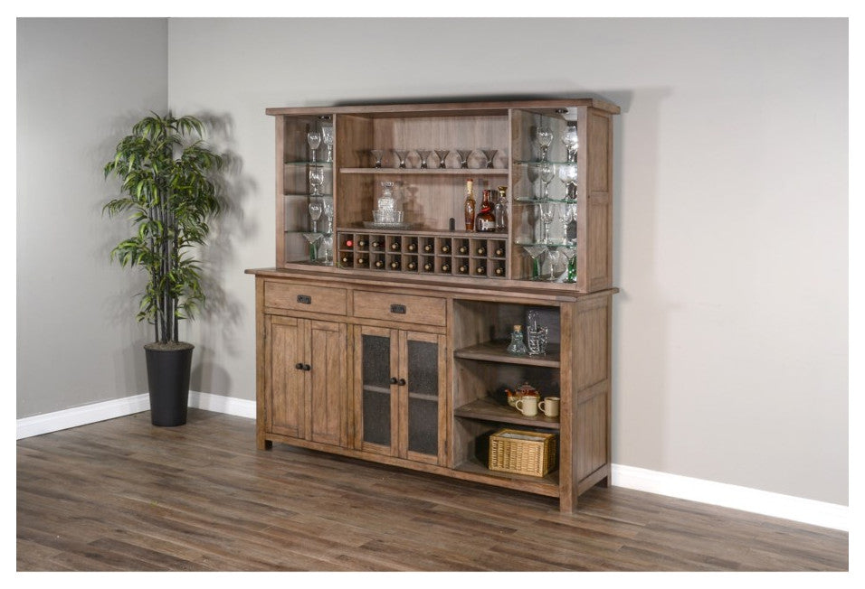 80x80" Large Buffet With Hatch Wine Rack Adjustable Glass Shelves LED Light